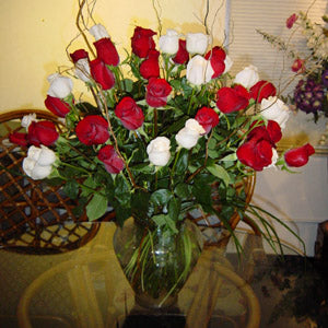 A Passionate Four Dozen Roses- Red & White